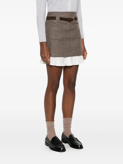 SANDRO check-pattern layered mini skirt - Brown