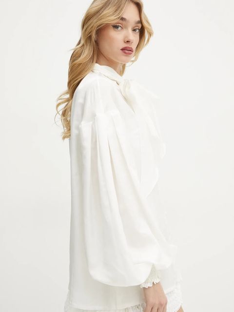 Charo Ruiz Ibiza koszula z domieszką jedwabiu Bommie kolor beżowy regular z wiązanym dekoltem 256201