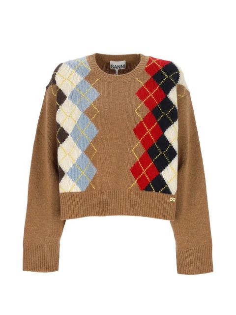 GANNI argyle-knit crew-neck sweater - Brown - zdjęcie produktu nr 1
