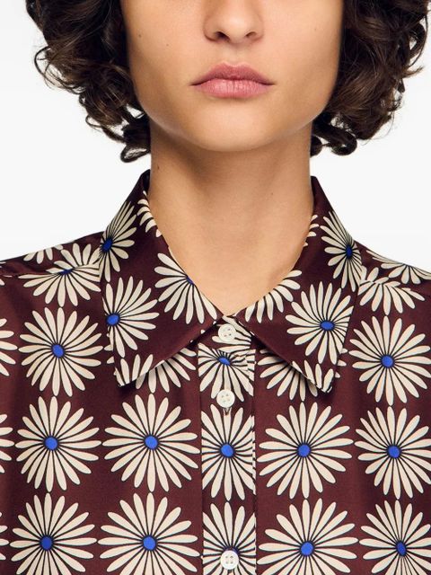 SANDRO floral-print buttoned shirt - Brown