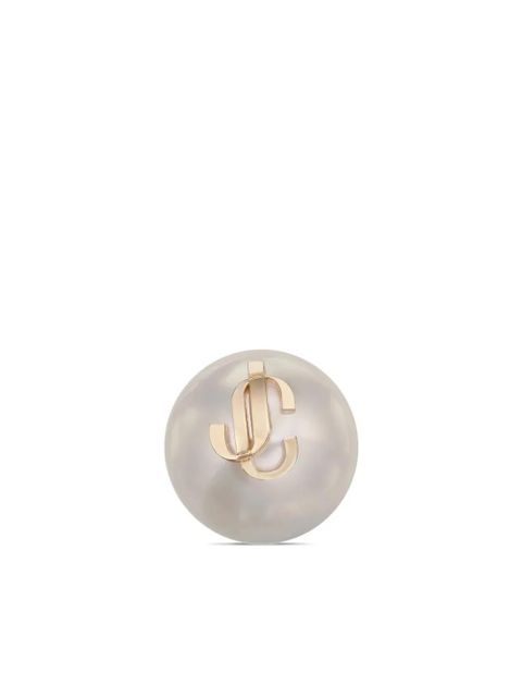 Jimmy Choo debossed-logo pearl earrings - White