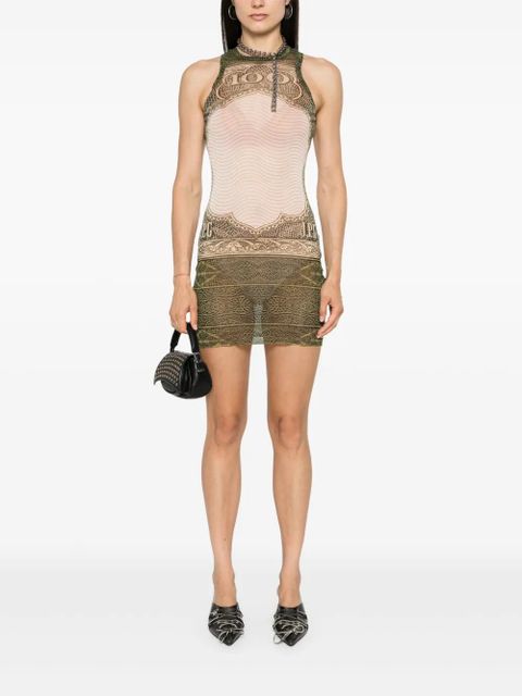 Jean Paul Gaultier Cartouche-print tulle mini dress - Green - zdjęcie produktu nr 2