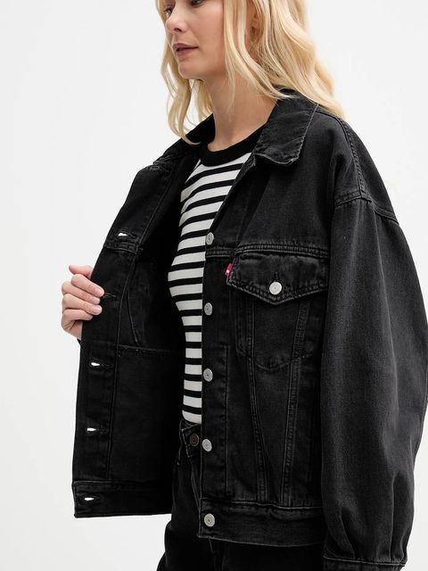 Levi's kurtka jeansowa damska kolor czarny przejściowa oversize