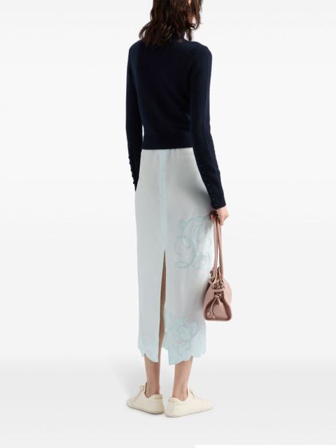 Prada embroidered habutai silk midi skirt - Green