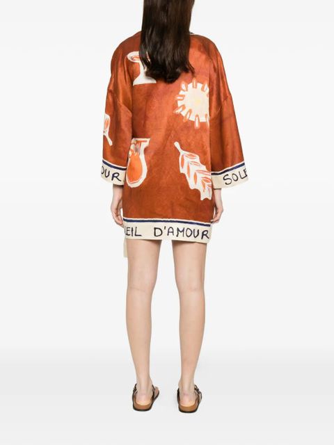 ALEMAIS x LRNLE D'Amour printed mini wrap dress - Brown