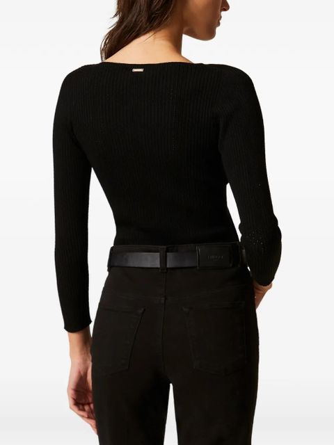 TWINSET ribbed long-sleeve knitted T-shirt - Black