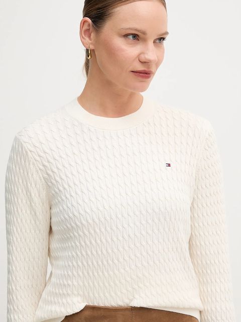 Tommy Hilfiger sweter bawełniany kolor beżowy lekki WW0WW44993