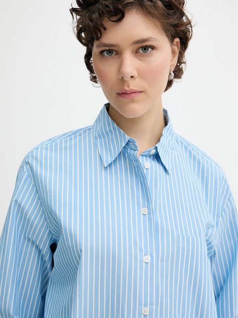 Marc O'Polo koszula bawełniana damska kolor niebieski relaxed z kołnierzykiem klasycznym 5000005494