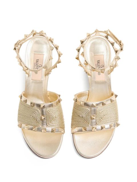 Valentino Garavani rockstud sandals in laminated nappa with cornely embroidery 60Mm - Gold