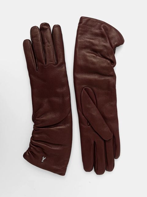 Patrizia Pepe rękawiczki skórzane damskie kolor bordowy 2F0105 L034 - zdjęcie produktu nr 1