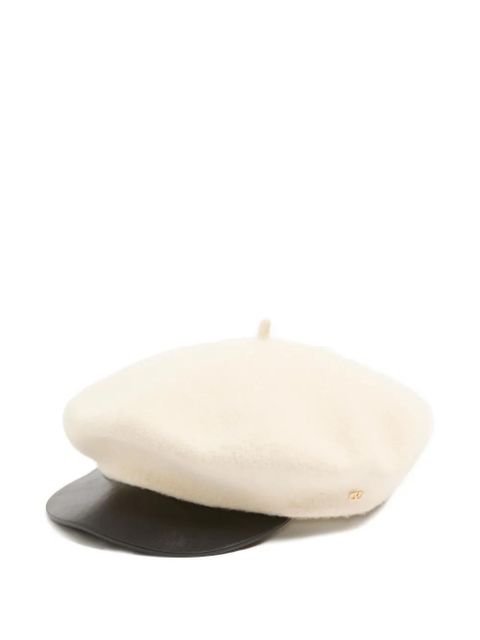 Valentino Garavani VLogo Signature Wool Cap with Leather Visor - Neutrals