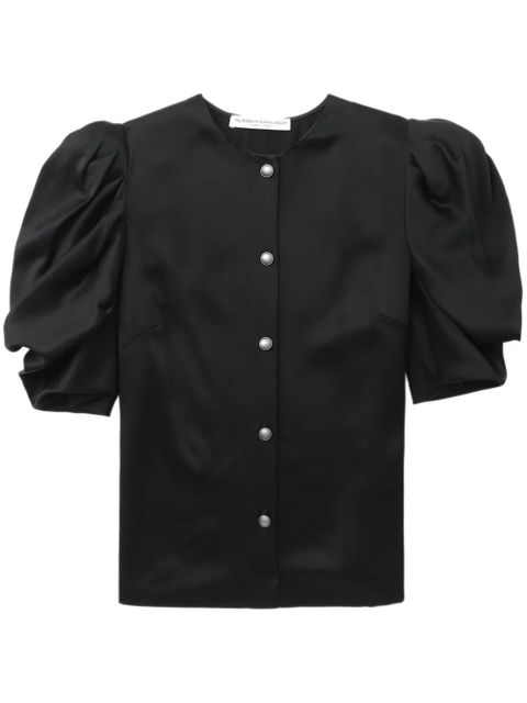 Alessandra Rich puff-sleeve collarless shirt - Black - zdjęcie produktu nr 1