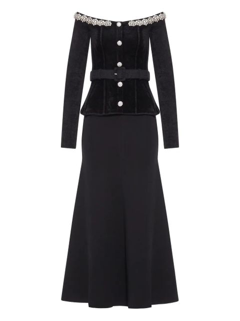 Self-Portrait crystal-embellished chenille belted maxi dress - Black - zdjęcie produktu nr 1