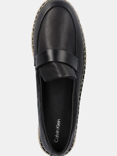 Calvin Klein espadryle skórzane ESPADRILLE W/CK HW - LTH kolor czarny HW0HW02390