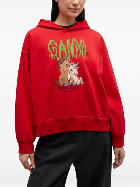GANNI graphic-print hoodie - Red