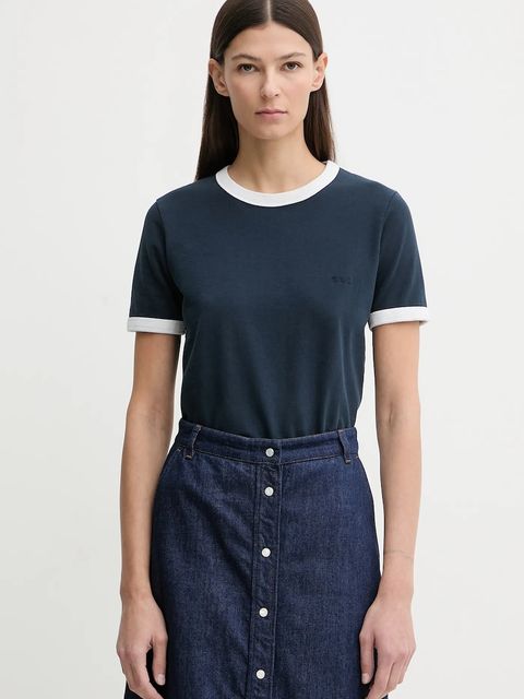 A.P.C. t-shirt bawełniany T-SHIRT CROP MANCHE COURTE CONTRASTÉ damski kolor granatowy COHBQ.F26550 - zdjęcie produktu nr 1