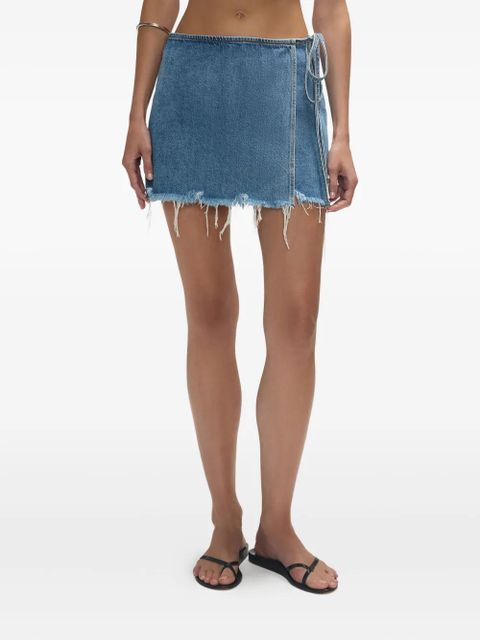 RE/DONE The Beach frayed wrap mini skirt - Blue - zdjęcie produktu nr 2