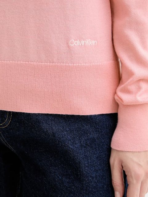 Calvin Klein sweter z dodatkiem wełny damski kolor różowy lekki z golfem LV044D371G
