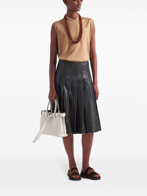 Prada pleated leather midi skirt - Black - zdjęcie produktu nr 2
