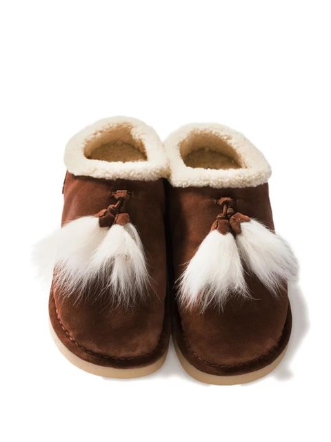 Miu Miu logo-lettering suede slip-ons - Brown