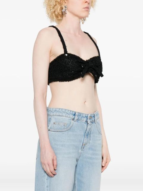 Alessandra Rich sequin-embellished bow top - Black