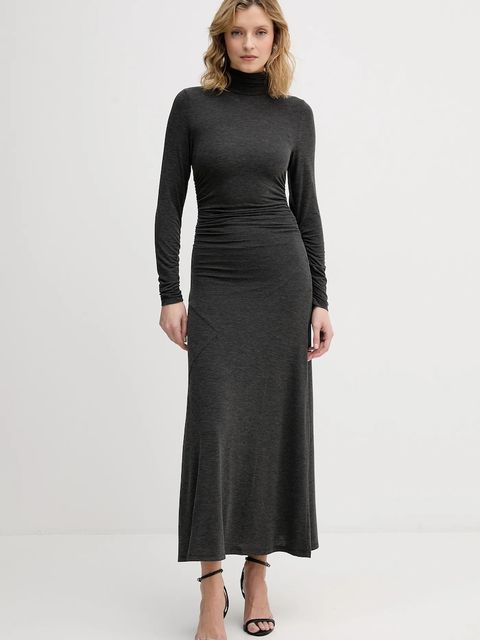 Sisley sukienka z domieszką jedwabiu kolor szary maxi prosta 4K3ZLV07R - zdjęcie produktu nr 1