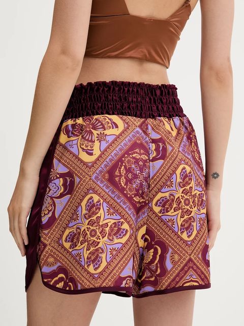 adidas szorty x Farm Rio damskie kolor bordowy wzorzyste high waist JW4482