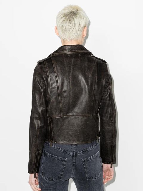 Golden Goose distressed-effect leather biker jacket - Black