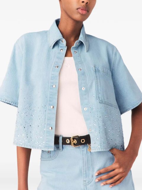 Maje embellished boxy cotton shirt - Blue