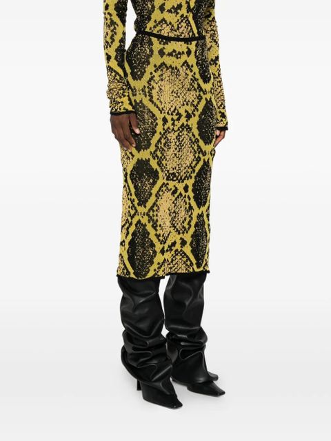 The Attico snakeskin-print midi skirt - Yellow