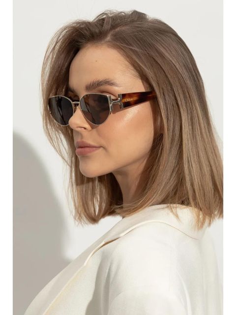 Chloé Eyewear logo-engraved oval-lens sunglasses - Brown - zdjęcie produktu nr 2