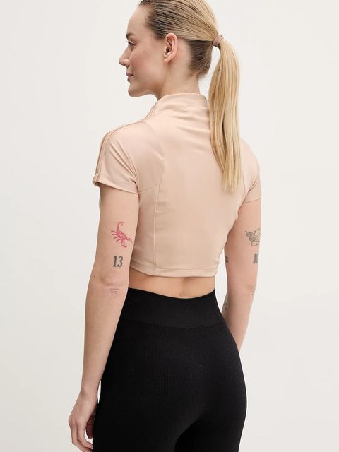 adidas Originals t-shirt Zip Up Crop Top damski kolor beżowy z półgolfem JJ0916