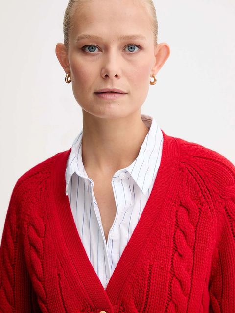 Bally kardigan wełniany damski kolor czerwony ciepły WKN0AM