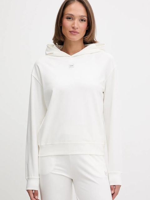 HUGO bluza damska kolor beżowy z kapturem z aplikacją 50556816 - zdjęcie produktu nr 1