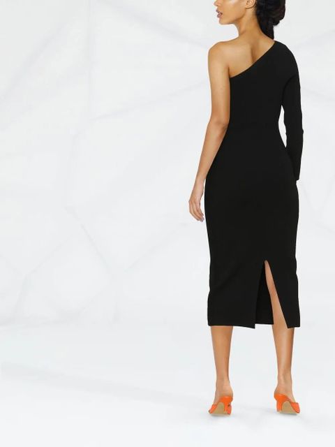 Victoria Beckham one shoulder ribbed midi dress - Black