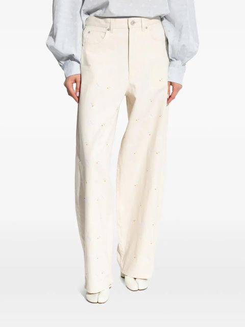 Marni embroidered wide-leg jeans - White