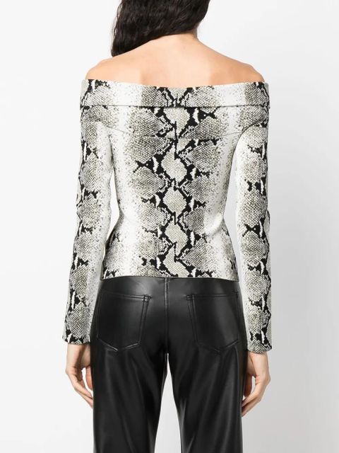KHAITE snakeskin-print off-shoulder top - White