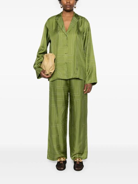 TOTEME monogram silk straight-leg trousers - Green