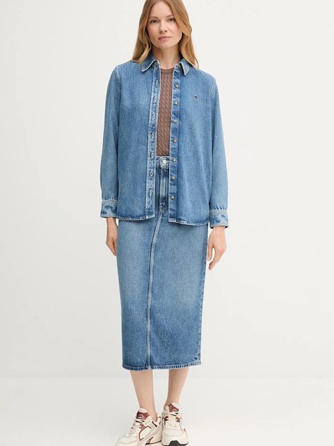 Tommy Hilfiger koszula jeansowa damska kolor niebieski regular z kołnierzykiem klasycznym WW0WW47219 - zdjęcie produktu nr 2
