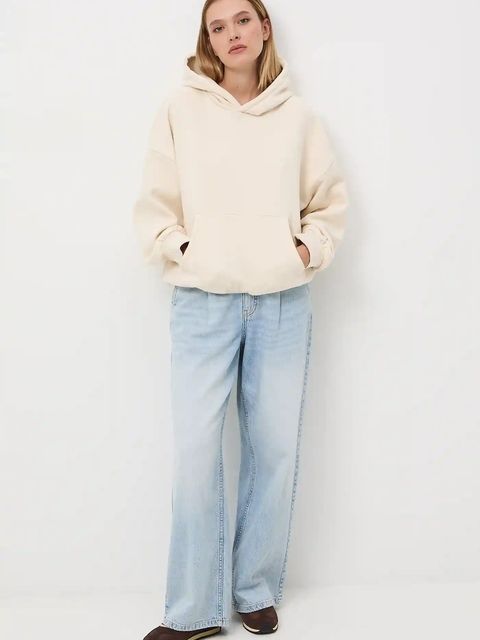 Medicine bluza damska kolor beżowy z kapturem gładka - zdjęcie produktu nr 2