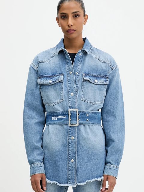 Karl Lagerfeld Jeans koszula jeansowa damska kolor niebieski regular z kołnierzykiem klasycznym A4W11003 - zdjęcie produktu nr 1