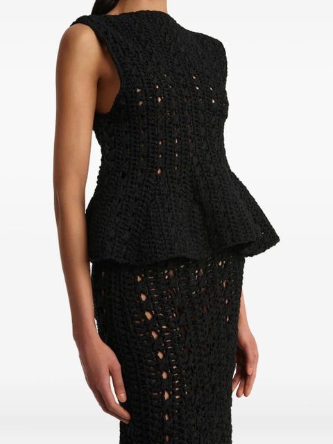 KHAITE Yuka crochet peplum top - Black