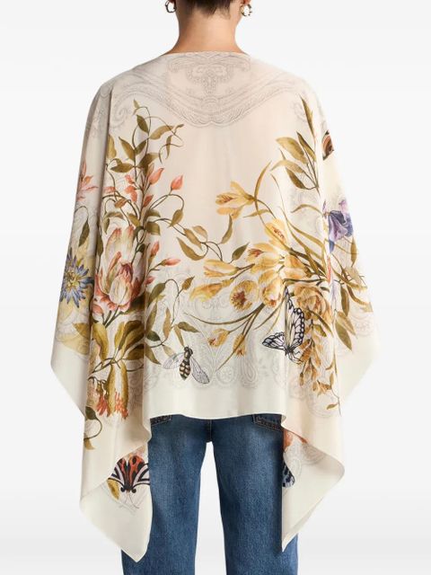 ETRO floral-print silk poncho top - Neutrals