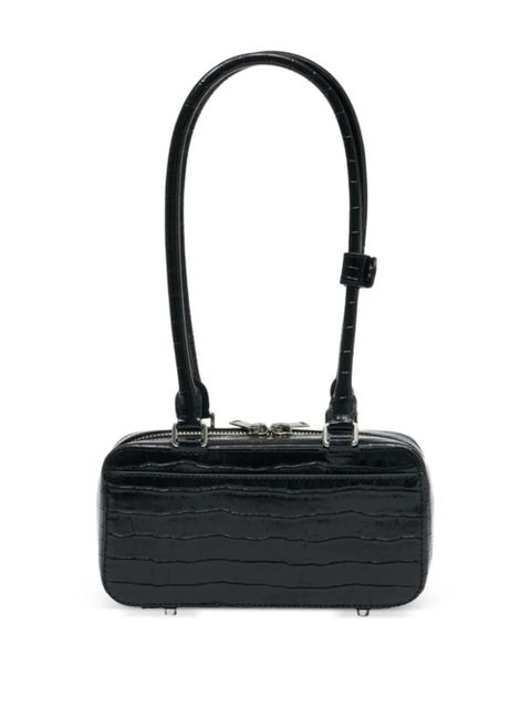 Self-Portrait crocodile-embossed leather shoulder bag - Black