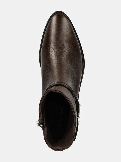Calvin Klein botki skórzane HEEL ANKLE BOOT 30 W/HW LTH damskie kolor brązowy na płaskim obcasie HW0HW02183
