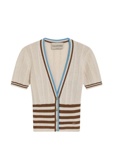Valentino Garavani striped logo-plaque cardigan - Neutrals - zdjęcie produktu nr 1