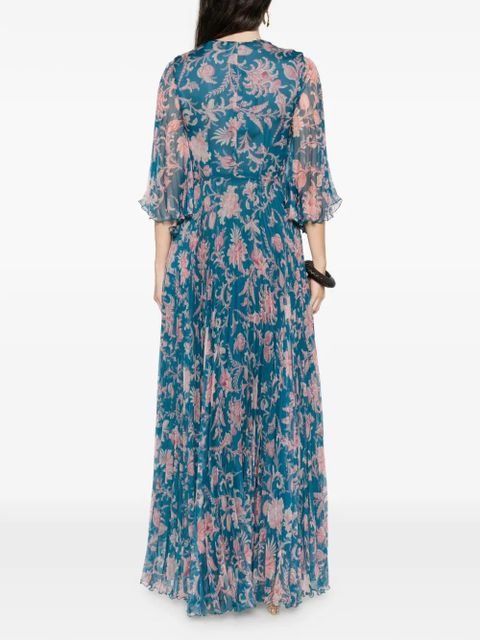 ETRO floral-pattern pleated dress - Blue
