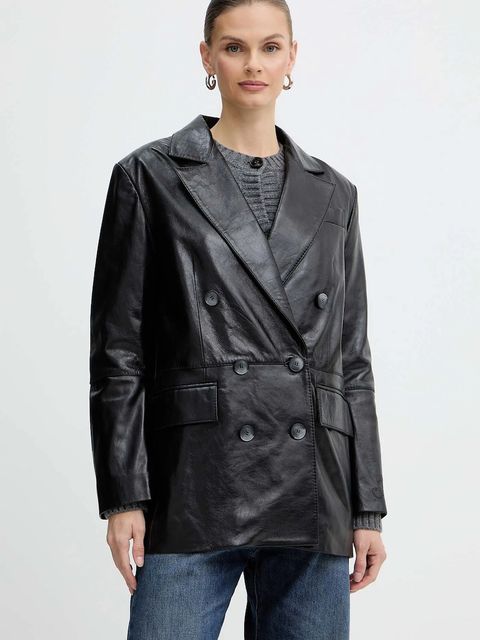 MAX&Co. marynarka skórzana kolor czarny dwurzędowa gładka 2526446053200 - zdjęcie produktu nr 1