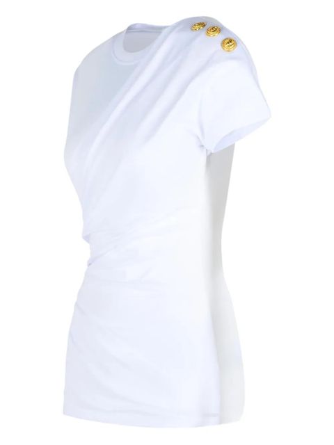 Balmain shoulder-buttons draped T-shirt - White