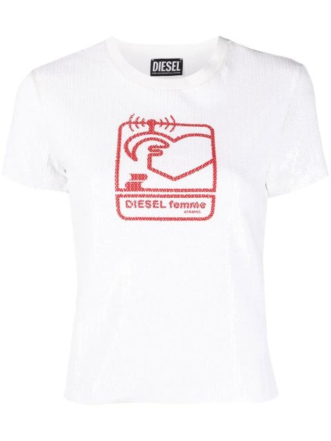 Diesel sequin-embellished logo-print T-shirt - White - zdjęcie produktu nr 1